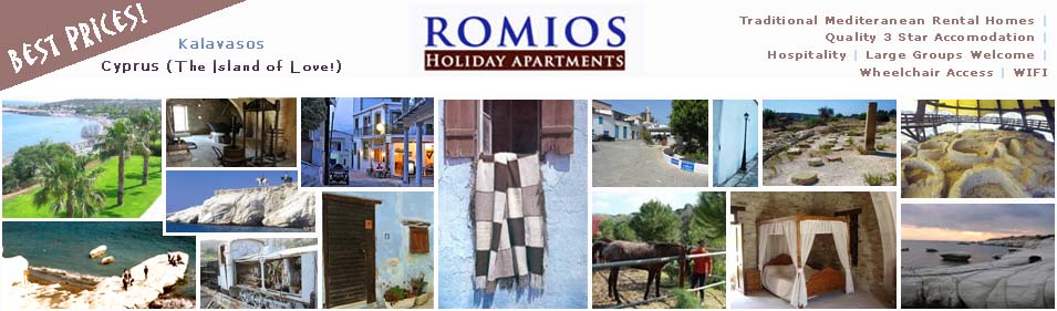 romios holiday lets larnaca cyprus logo header, best prices top quality accomodation
